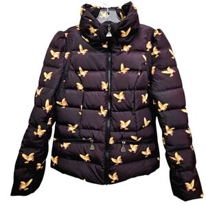 Ameter Sunlight Dark Brown Gold Doves ,Pink Floral Zip Front Longsleeve Puffer